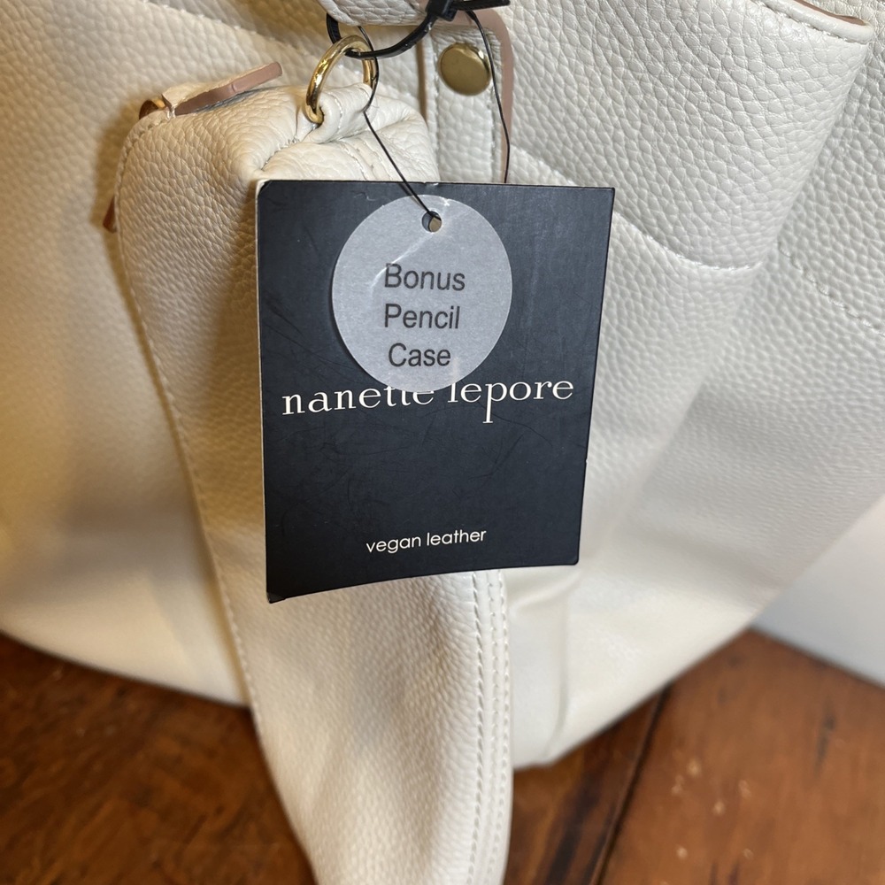 Nanette Lepore White Vegan Leather Pebble Tote Purse Smaller Bag Inside NWT Rice - Picture 4 of 16